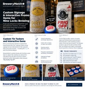 Nine Locks Brewing custom tin tacker signage and interactive Frig Off button case study